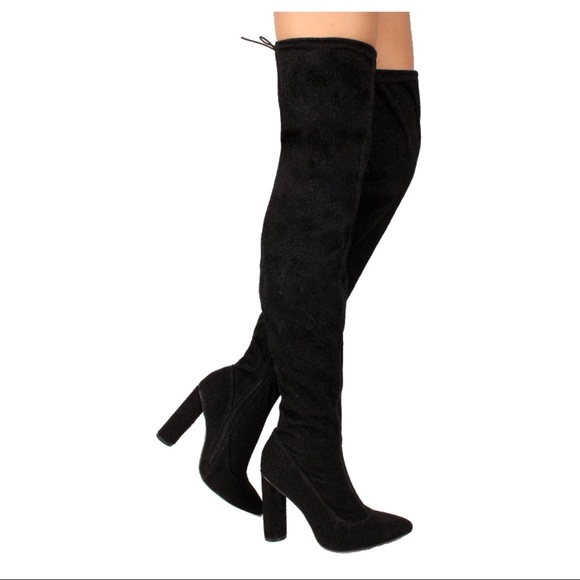 Black Shimmer Thigh High Boots - Picture 3 of 6